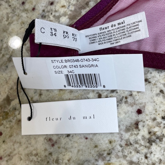 NWT Fleur du Mal Frankie Lace PVC Bebe Bra Sangria (34C) - Picture 5 of 6